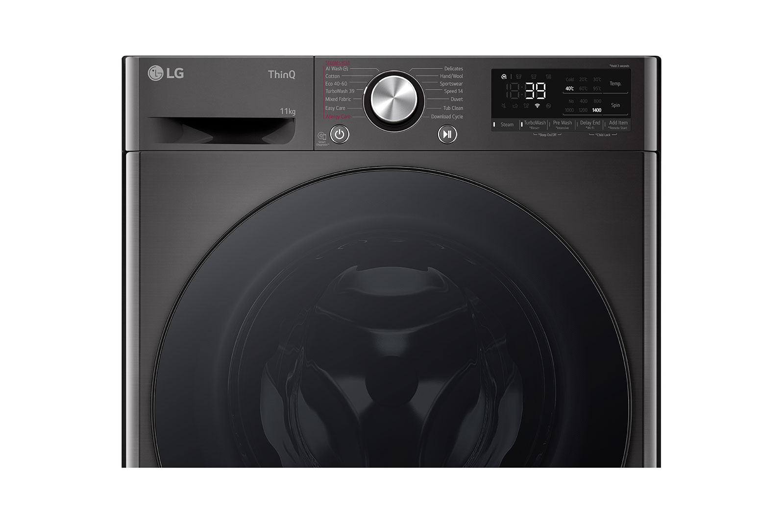 LG 11 kg Vaskemaskin(Sort) - Steam, Energiklasse A, TurboWash360™, AI DD™, Smart Diagnosis™ med Wi-Fi, FV94ENS2QN