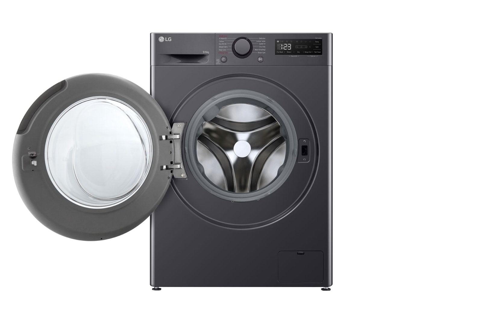 LG 9 kg / 6 kg Kombineret vaskemaskine/tørretumbler(Sort) - Steam, Energiklasse A/D, AI DD™, Smart Diagnosis™, P4Y5VRP6J
