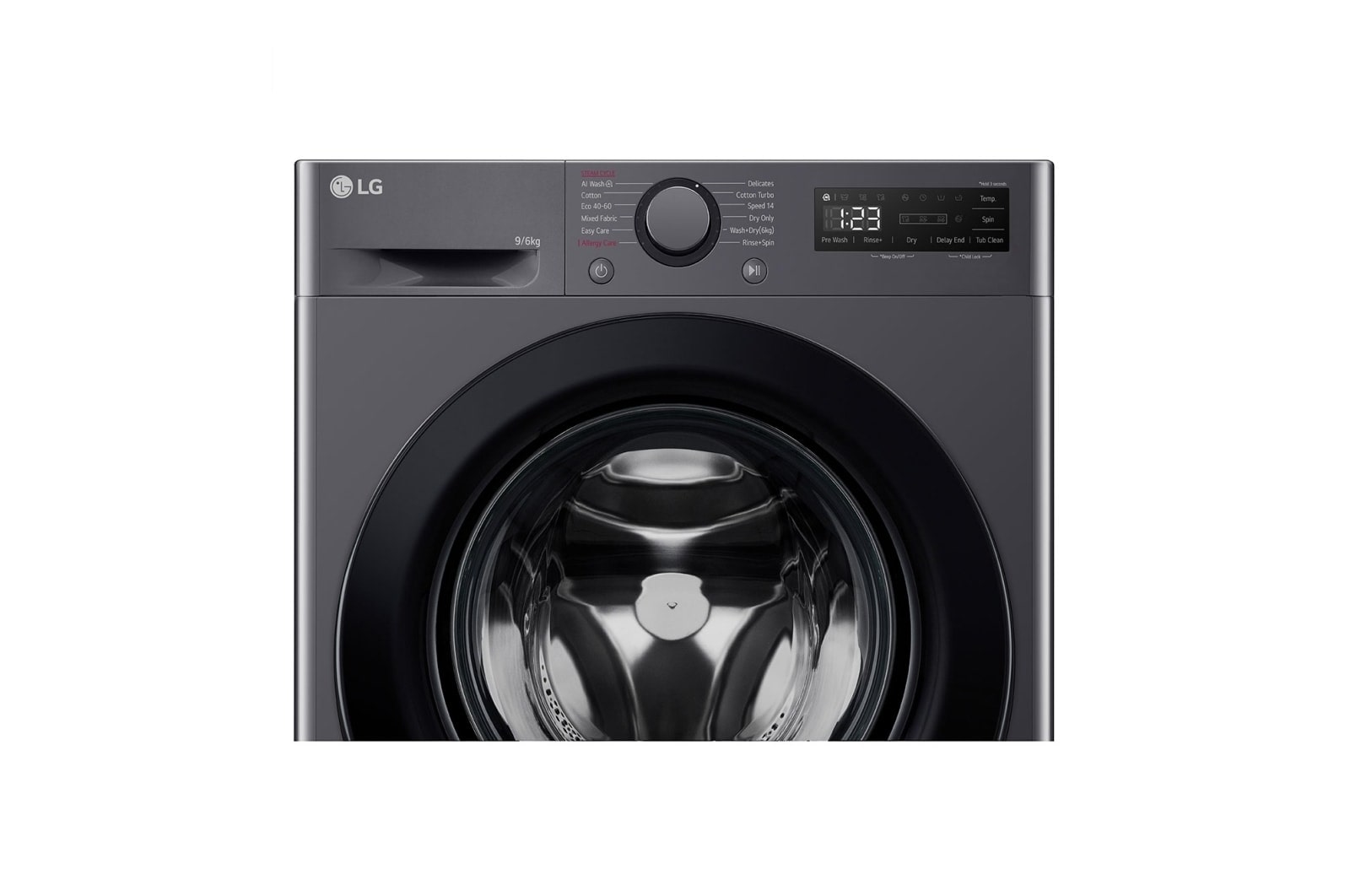 LG 9 kg / 6 kg Kombineret vaskemaskine/tørretumbler(Sort) - Steam, Energiklasse A/D, AI DD™, Smart Diagnosis™, P4Y5VRP6J