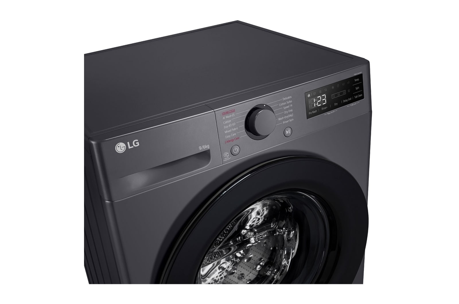 LG 9 kg / 6 kg Kombineret vaskemaskine/tørretumbler(Sort) - Steam, Energiklasse A/D, AI DD™, Smart Diagnosis™, P4Y5VRP6J