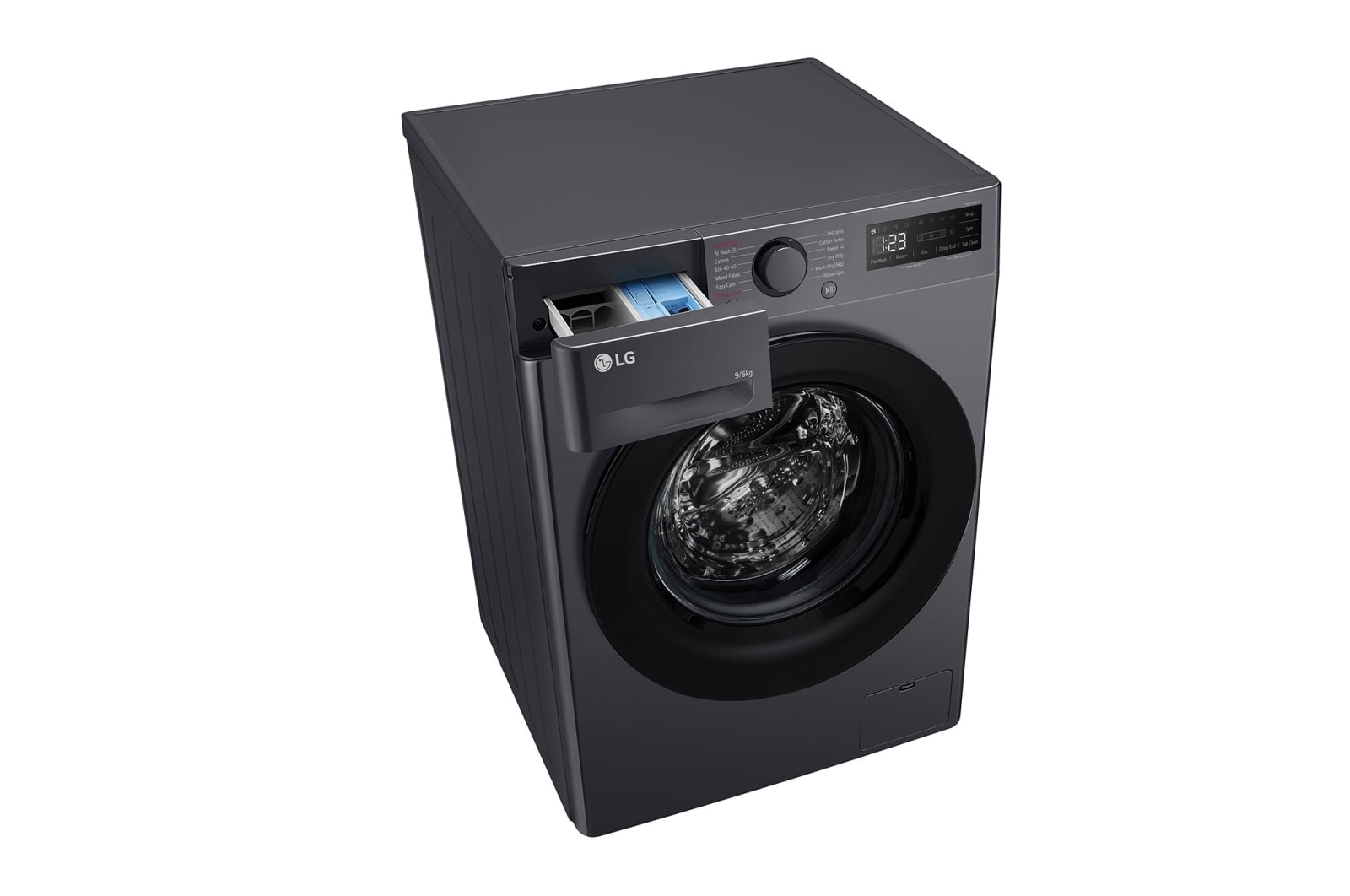 LG 9 kg / 6 kg Kombineret vaskemaskine/tørretumbler(Sort) - Steam, Energiklasse A/D, AI DD™, Smart Diagnosis™, P4Y5VRP6J