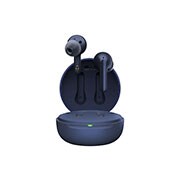 Et frontbillede hvor ladeetui er åbnet, og Earbuds flyder over.