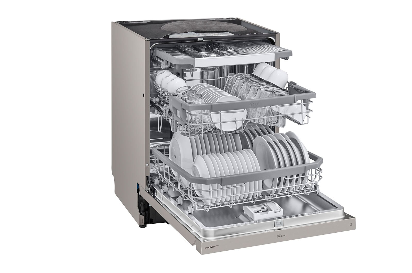 LG QuadWash™ Oppvaskemaskine (Platinum Silver), Energiklasse C, Auto Open Dry-funktion og Smart Diagnosis™ med Wi-Fi, DU355FP
