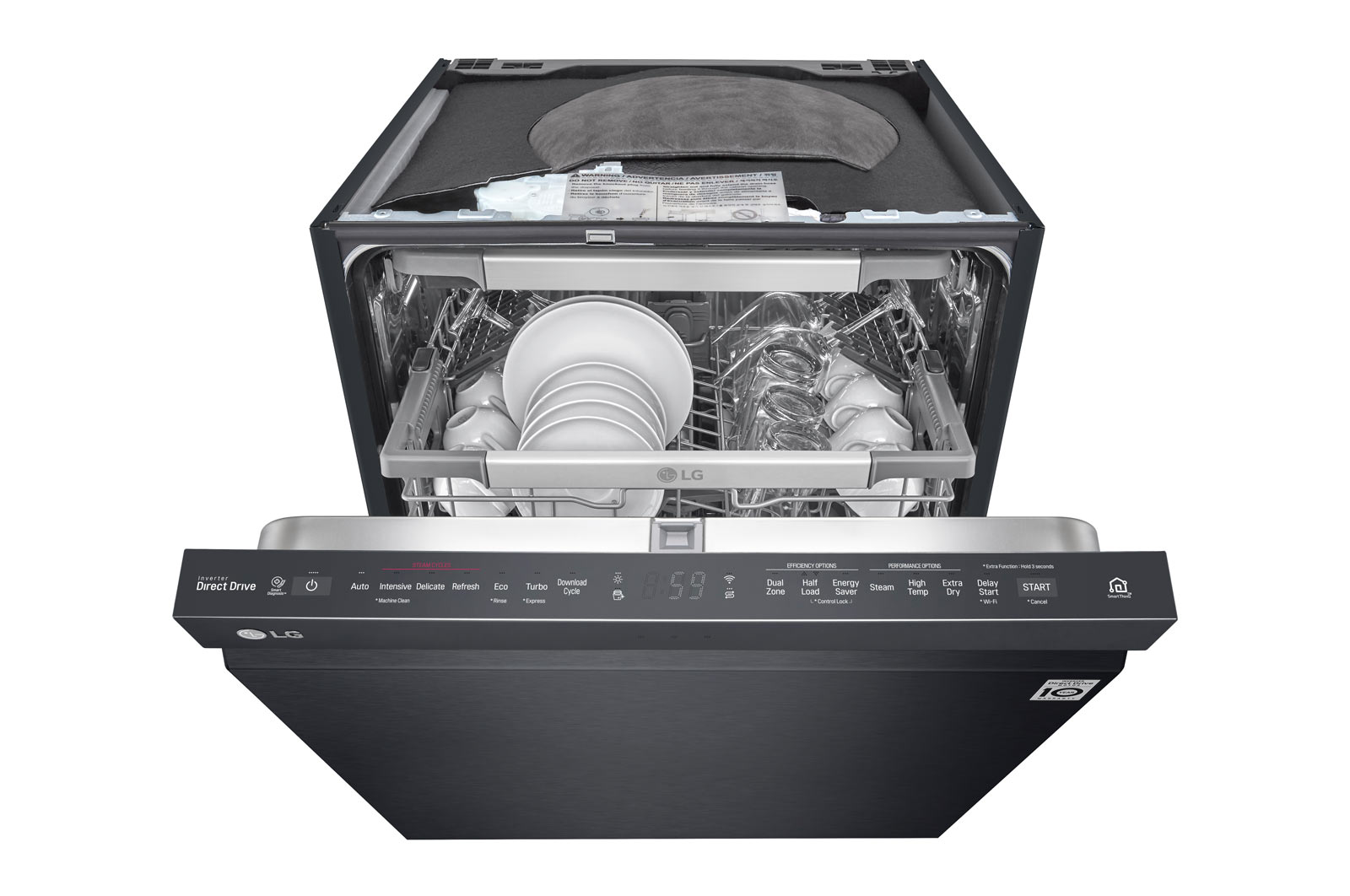 LG QuadWash™ Steam-opvaskemaskine (Matte Black Stainless Steel), Energiklasse D, Auto Open Dry-funktion og Smart Diagnosis™ med Wi-Fi, SDU527HM