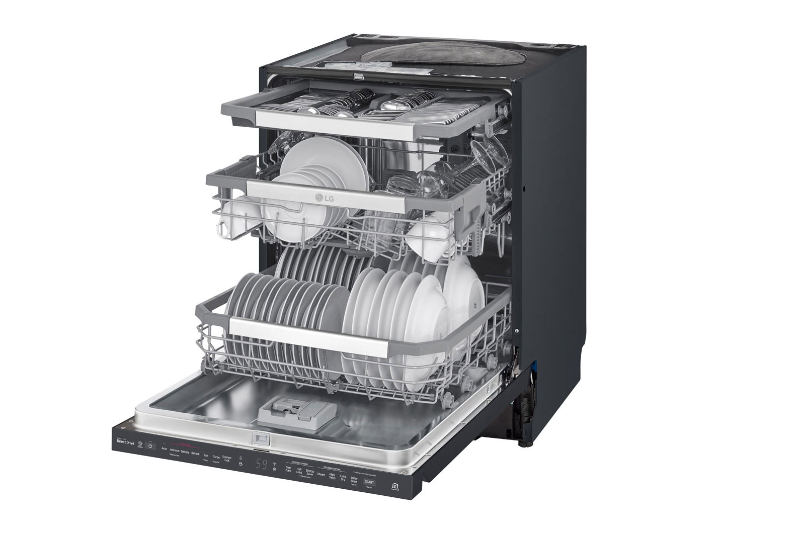 LG QuadWash™ Steam-opvaskemaskine (Matte Black Stainless Steel), Energiklasse D, Auto Open Dry-funktion og Smart Diagnosis™ med Wi-Fi, SDU527HM