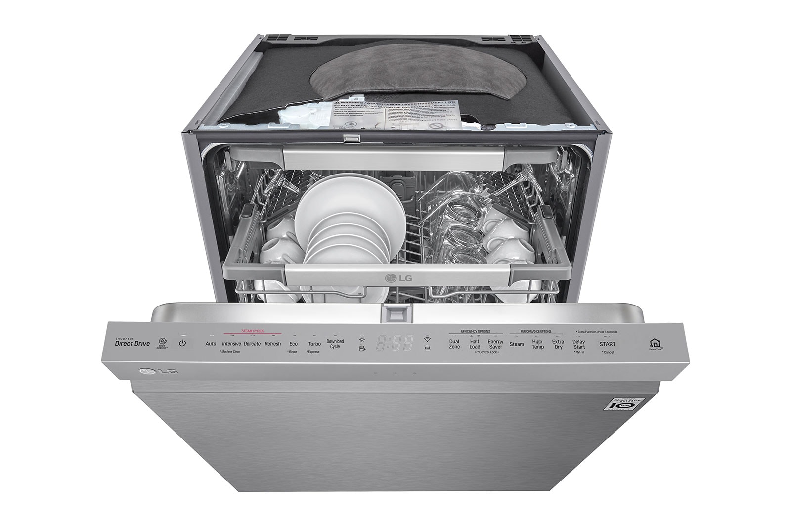 LG QuadWash™ Steam-opvaskemaskine (Noble Steel) Energiklasse D, Auto Open Dry-funktion og Smart Diagnosis™ med Wi-Fi, SDU527HS