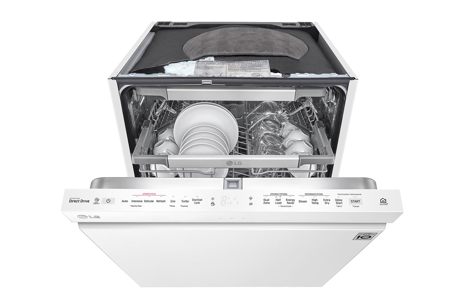 LG QuadWash ™ Steam-opvaskemaskine (Hvid) Energiklasse D, Auto Open Dry-funktion og Smart Diagnosis™ med Wi-Fi, SDU527HW