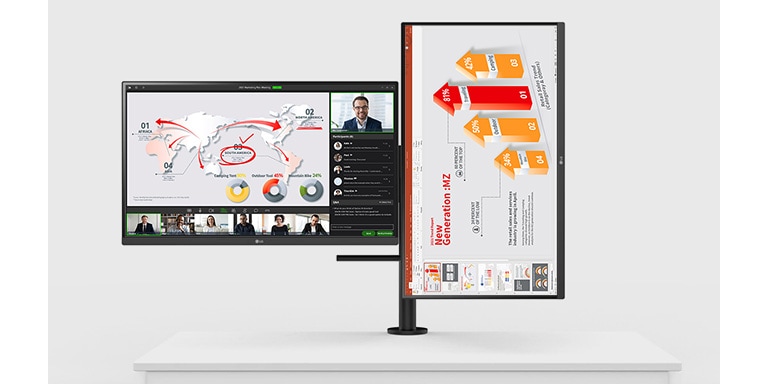 To display-indstillinger med én vandret og én lodret