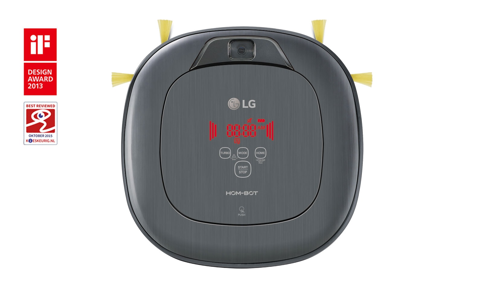 Visning forfra af Ny Robotstøvsuger i sølvmetallic med Smart Inverter Motor ™ og alligevel grundig rengøring af hjørner og tørsvabring VR65710LVMP