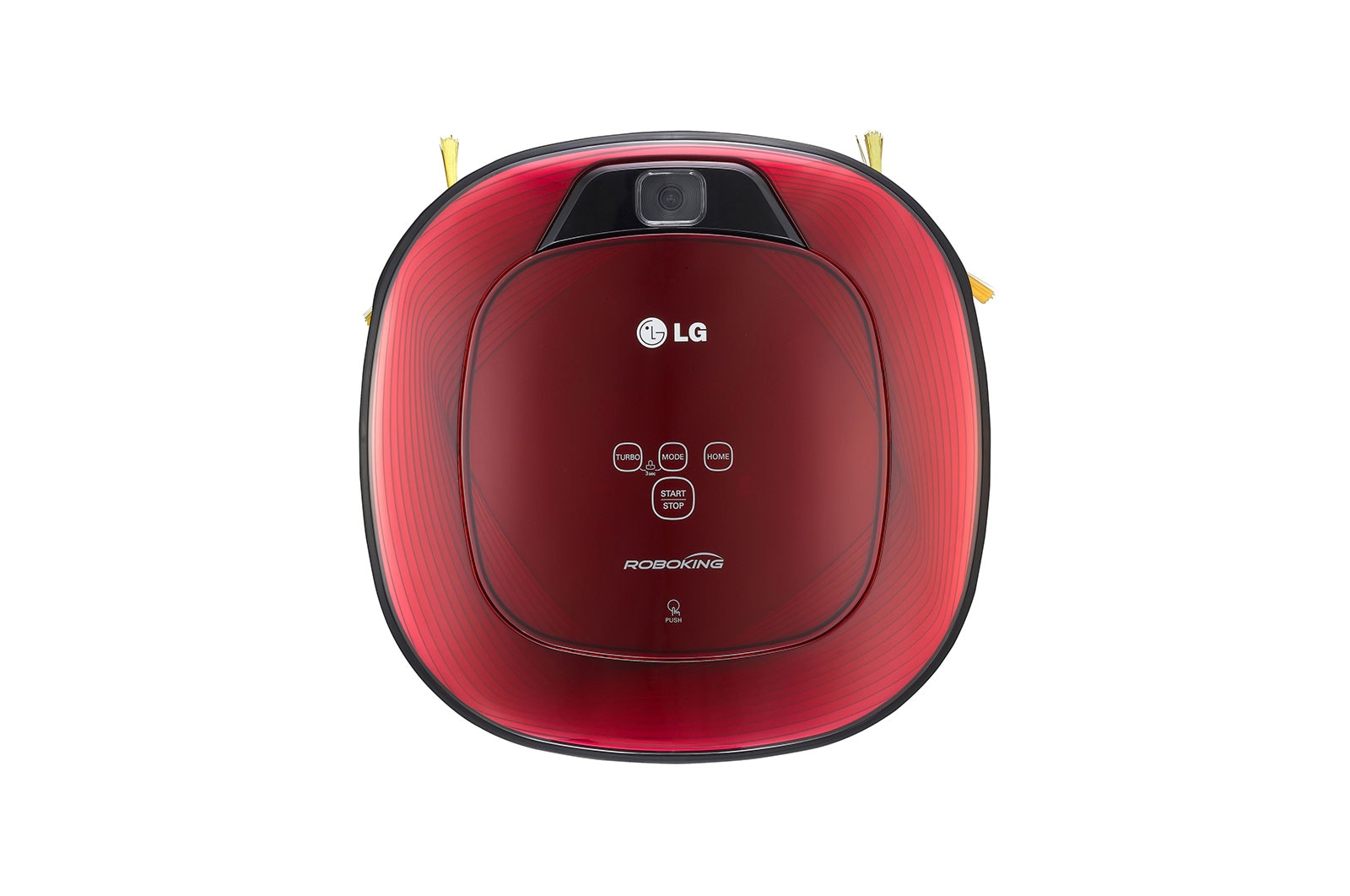 Visning forfra af Ny robotstøvsuger i ruby red farve med Smart Inverter Motor™ og alligevel grundig rengøring af hjørner VR8601RR