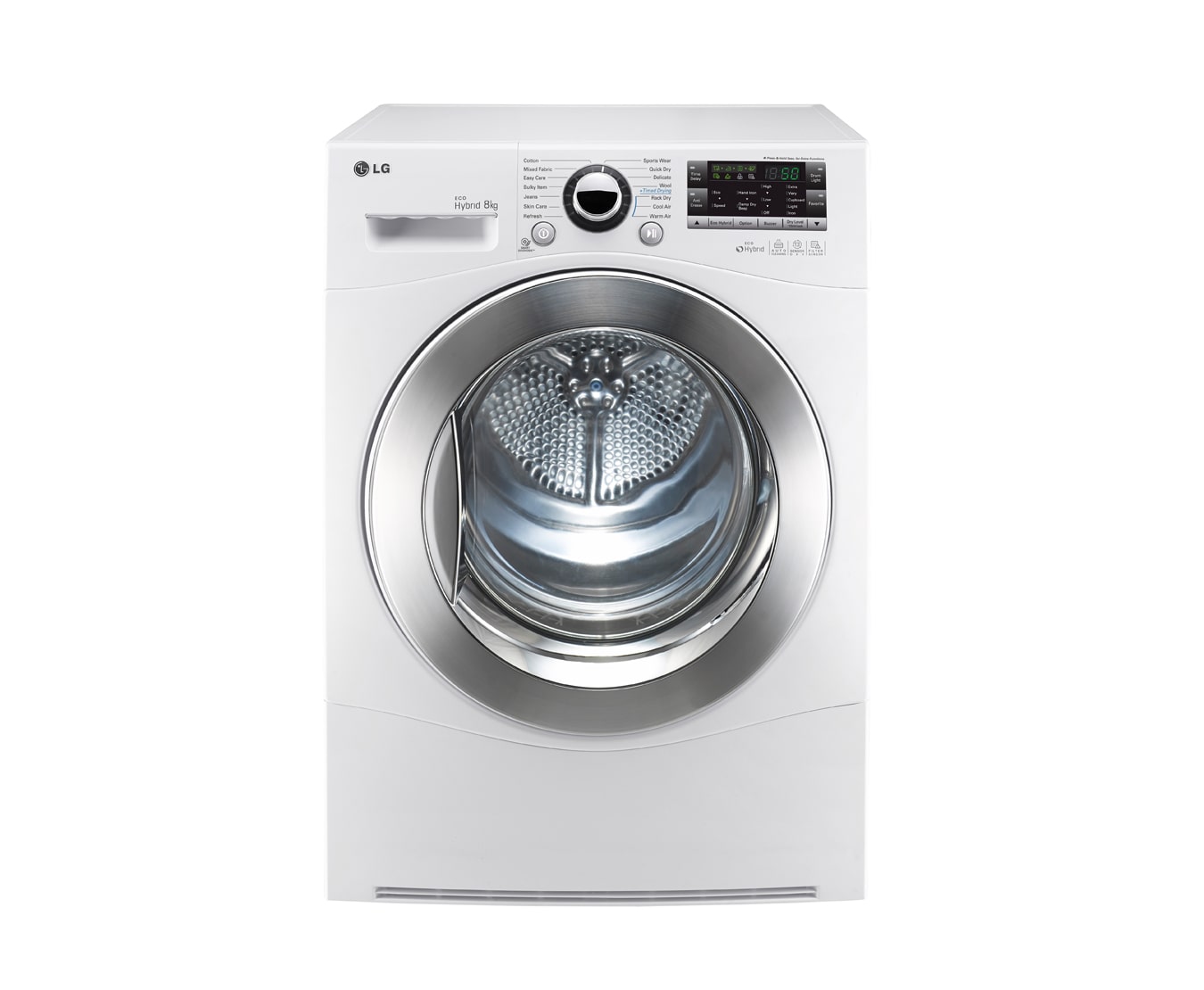 Visning forfra af 8-KG ECO HYBRID TØRRETUMBLER VARMEPUMPETEKNOLOGI RC8055AP2Z