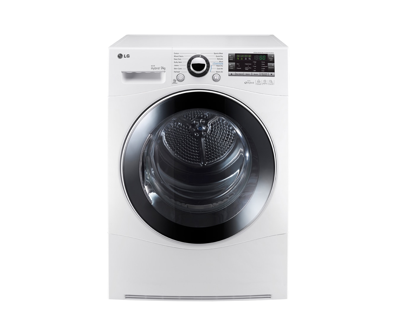 Visning forfra af 9-KG ECO HYBRID TØRRETUMBLER VARMEPUMPETEKNOLOGI RC9055AP3Z