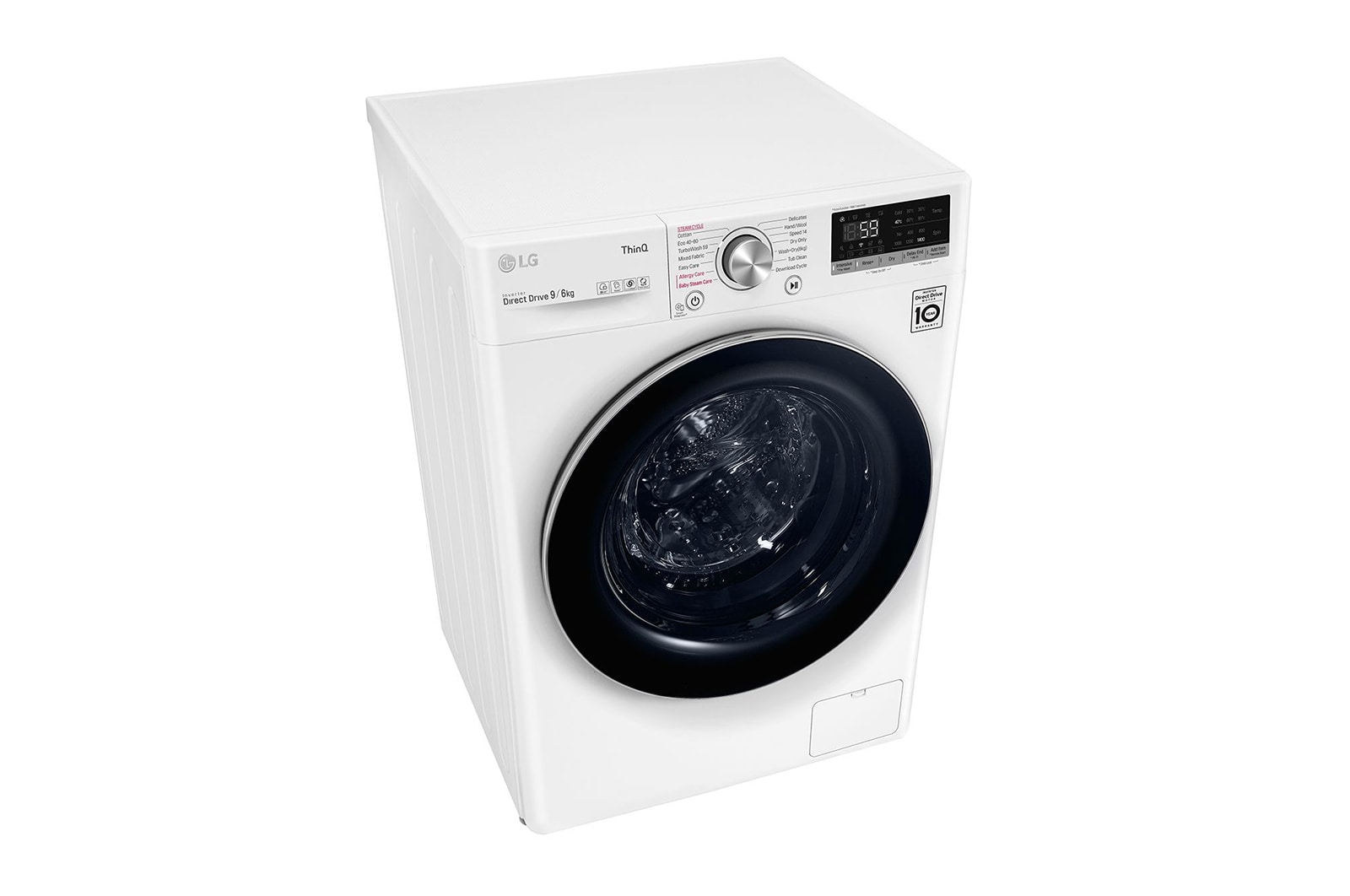 LG 9 kg / 6 kg Kombineret vaskemaskine/tørretumbler(Hvid) - Steam, Energiklasse E, TurboWash™, AI DD™, Smart Diagnosis™ med Wi-Fi, W4DV709H1W