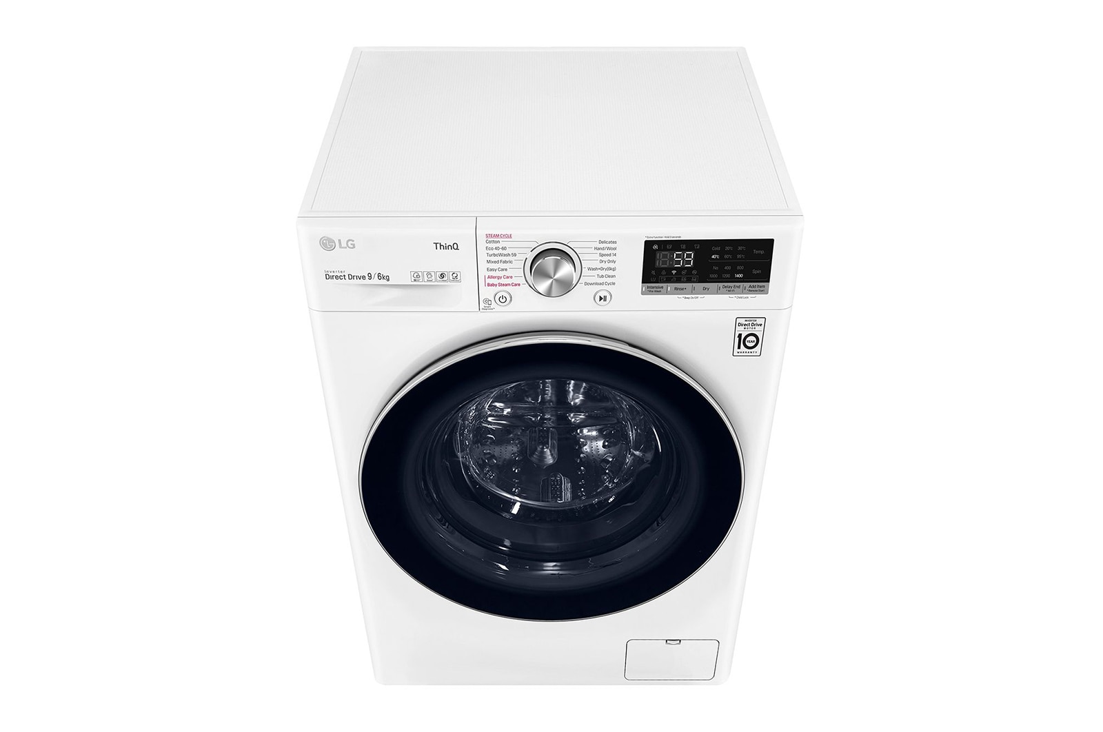 LG 9 kg / 6 kg Kombineret vaskemaskine/tørretumbler(Hvid) - Steam, Energiklasse E, TurboWash™, AI DD™, Smart Diagnosis™ med Wi-Fi, W4DV709H1W