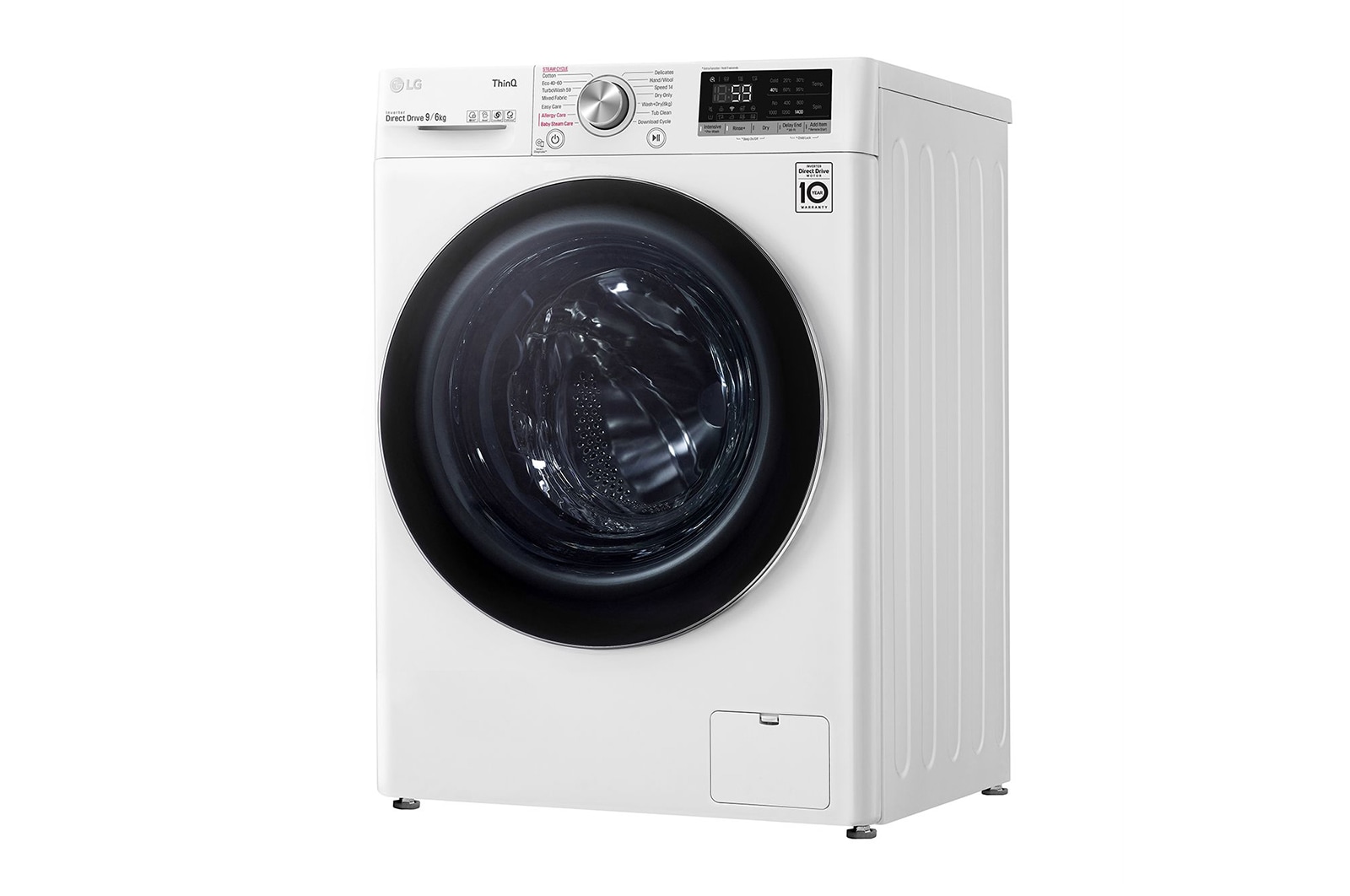 LG 9 kg / 6 kg Kombineret vaskemaskine/tørretumbler(Hvid) - Steam, Energiklasse E, TurboWash™, AI DD™, Smart Diagnosis™ med Wi-Fi, W4DV709H1W