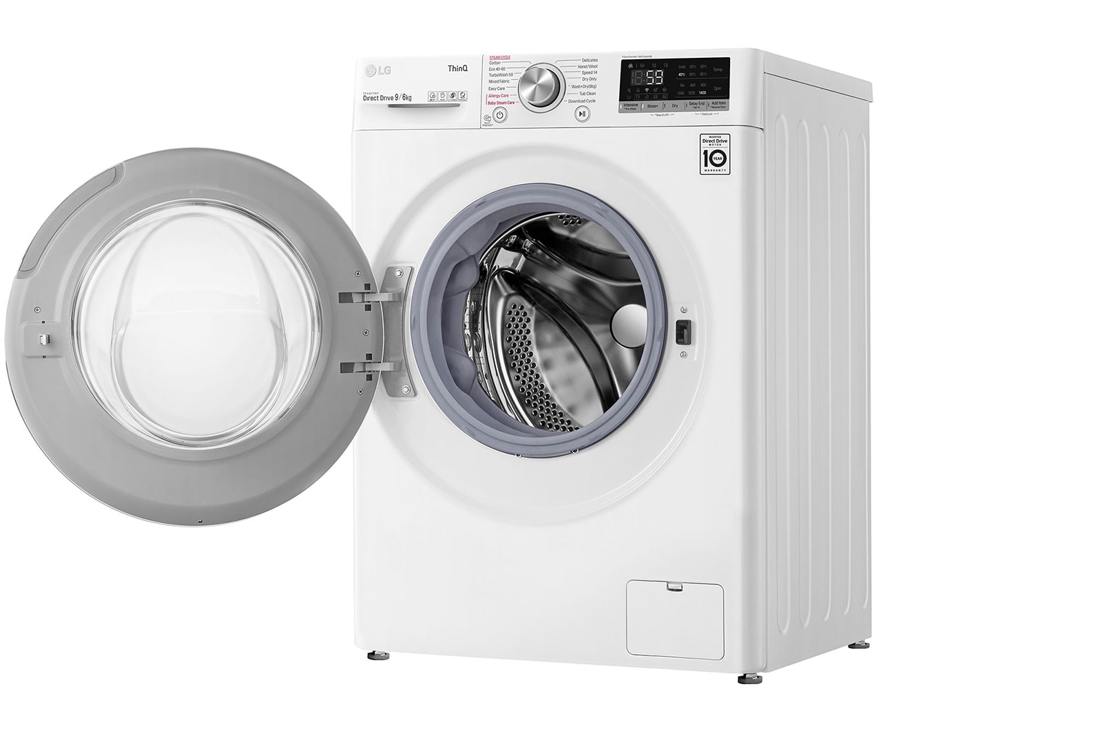 LG 9 kg / 6 kg Kombineret vaskemaskine/tørretumbler(Hvid) - Steam, Energiklasse E, TurboWash™, AI DD™, Smart Diagnosis™ med Wi-Fi, W4DV709H1W