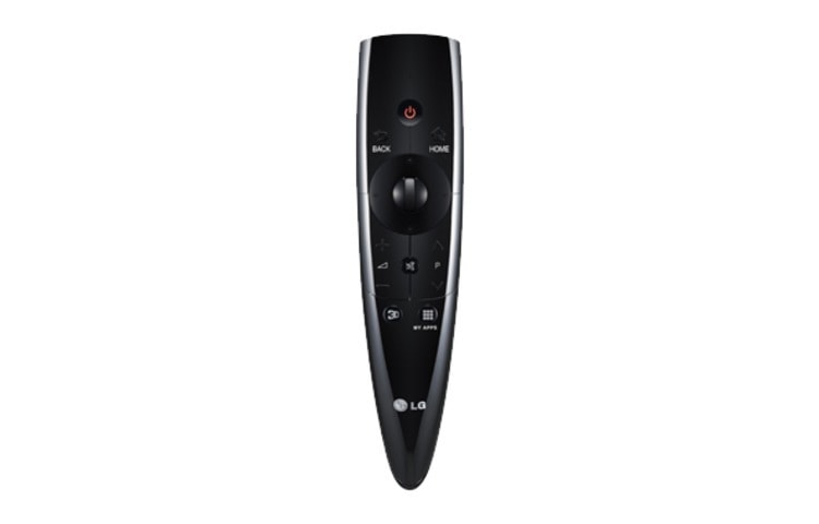 Visning forfra af magic Motion fjernbetjening med rullehjul til 2012 LG Smart TV. AN-MR300