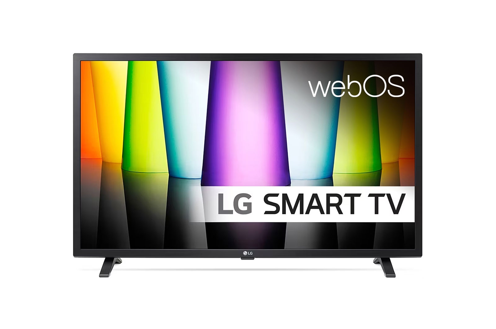 Vy framifrån av LG:s TV med full HD med inbäddad bild och produktlogotypen på