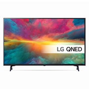 Et LG QNED TV vist forfra med udfyldningsbillede og produktlogo 