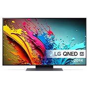 LG QNED TV, QNED87 set forfra med tekst fra LG QNED, Quantum Dot med NanoCell og 2024 på skærmen