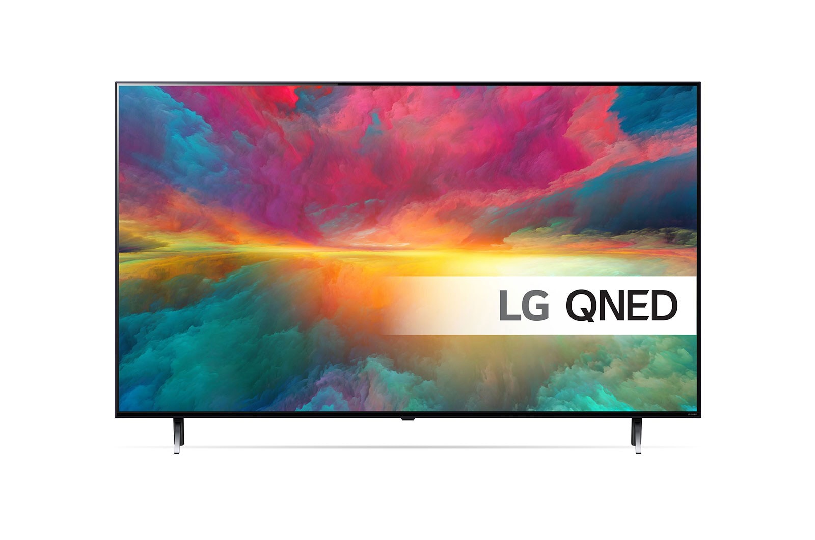 Et LG QNED TV vist forfra med udfyldningsbillede og produktlogo