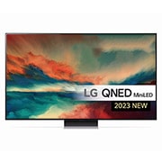 Et LG QNED TV vist forfra med udfyldningsbillede og produktlogo