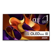 Set forfra med LG OLED evo TV, OLED G4, 11 Years of world number 1 OLED Emblem og alpha 11 4K AI processorlogo.