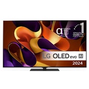 Set forfra med LG OLED evo TV, OLED G4, 11 Years of world number 1 OLED Emblem og alpha 11 4K AI processorlogo.