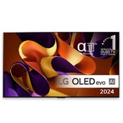 Set forfra med LG OLED evo TV, OLED G4, 11 Years of world number 1 OLED Emblem og alpha 11 4K AI processorlogo.