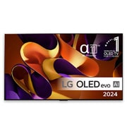 Set forfra med LG OLED evo TV, OLED G4, 11 Years of world number 1 OLED Emblem og alpha 11 4K AI processorlogo.