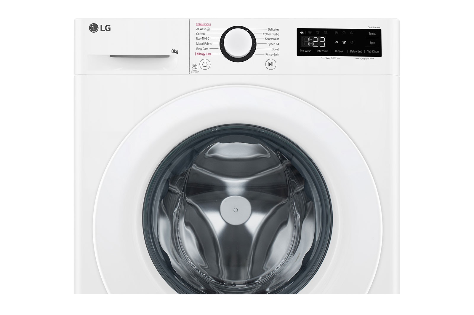 LG Slim 8 kg Vaskemaskin(Hvid) - Steam, Energiklasse A, AI DD™,  Smart Diagnosis™, 47,5cm dybde, F2Y5PYP3W