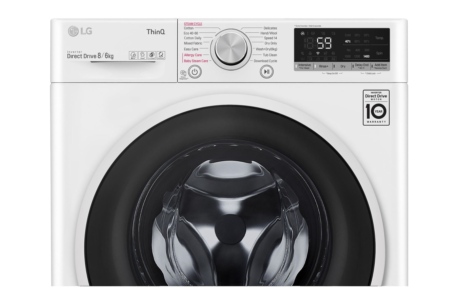 LG 8 kg / 6 kg Kombineret vaskemaskine/tørretumbler(Hvid) - Steam, Energiklasse E, AI DD™, Smart Diagnosis™ med Wi-Fi, F4DV508S0WE