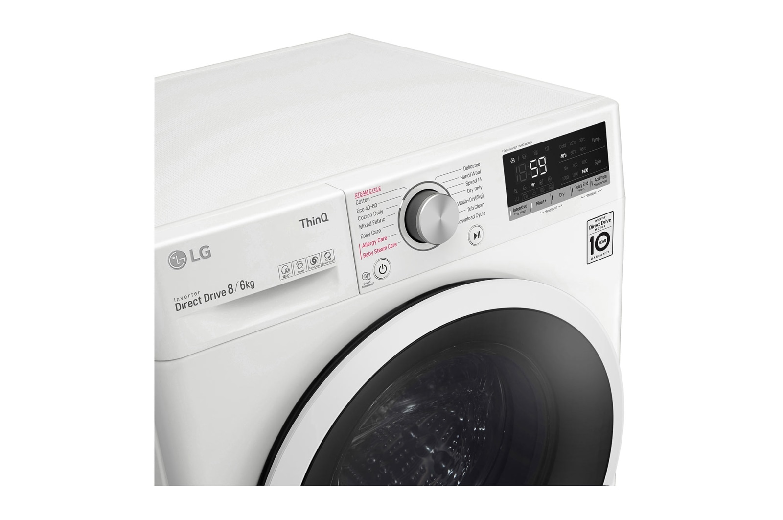 LG 8 kg / 6 kg Kombineret vaskemaskine/tørretumbler(Hvid) - Steam, Energiklasse E, AI DD™, Smart Diagnosis™ med Wi-Fi, F4DV508S0WE