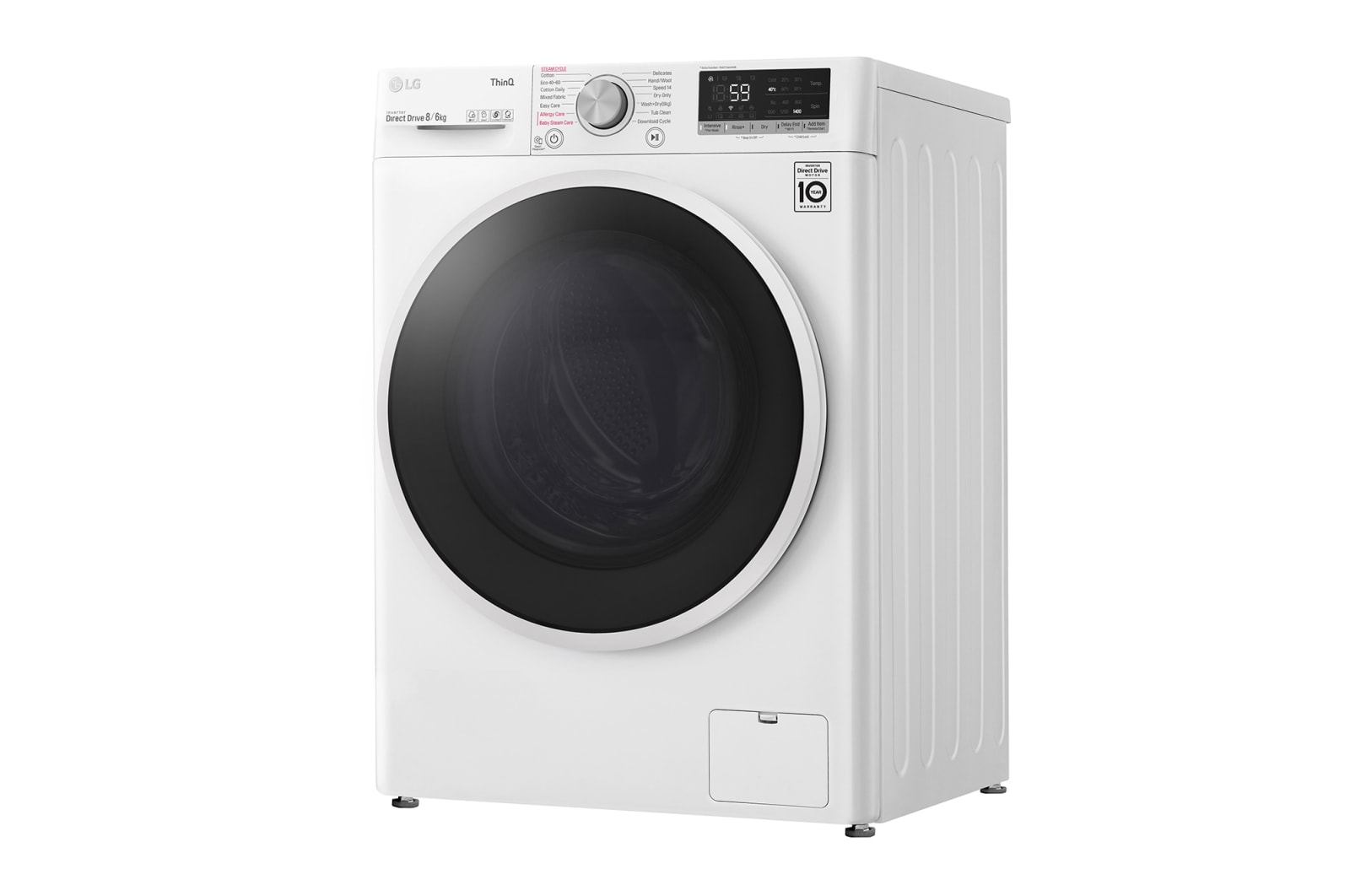 LG 8 kg / 6 kg Kombineret vaskemaskine/tørretumbler(Hvid) - Steam, Energiklasse E, AI DD™, Smart Diagnosis™ med Wi-Fi, F4DV508S0WE
