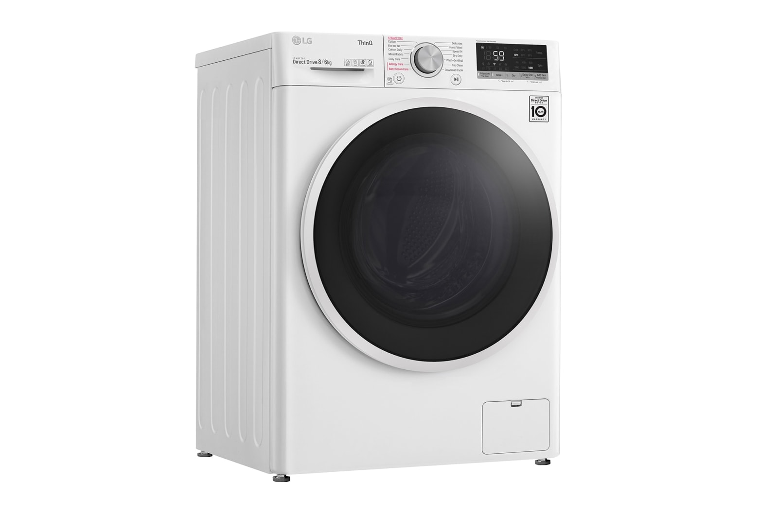 LG 8 kg / 6 kg Kombineret vaskemaskine/tørretumbler(Hvid) - Steam, Energiklasse E, AI DD™, Smart Diagnosis™ med Wi-Fi, F4DV508S0WE