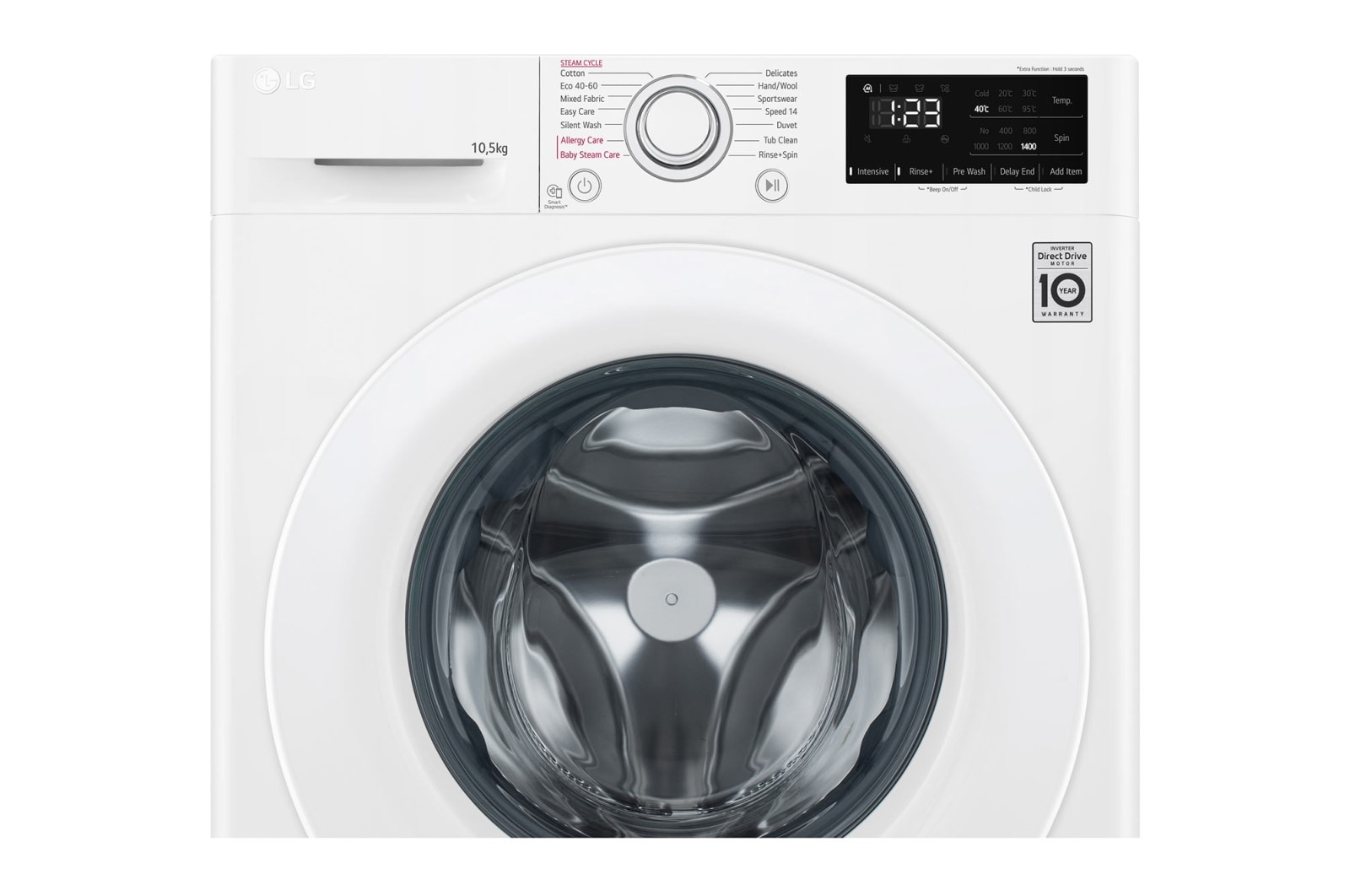 LG 10.5 kg Vaskemaskin(Hvit) - Energiklasse A, AI DD™, Steam™, Smart Diagnosis, FV34JNS0A