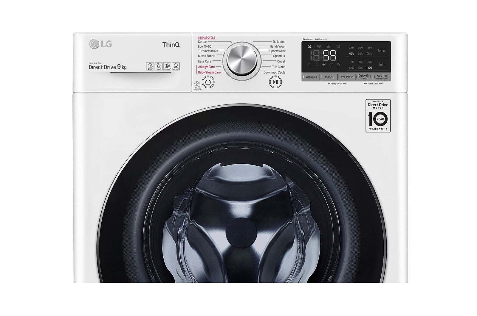 LG 9 kg Vaskemaskin(Hvid) - Steam, Energiklasse A, TurboWash™, AI DD™, Smart Diagnosis™ med Wi-Fi, FV74VNS2WA