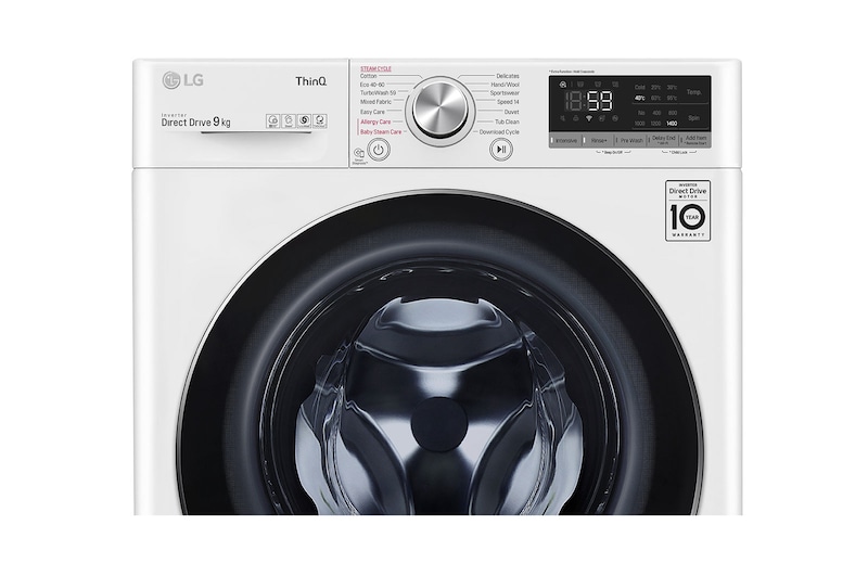 LG 9 kg Vaskemaskin(Hvid) - Steam, Energiklasse A, TurboWash™, AI DD™, Smart Diagnosis™ med Wi-Fi, FV74VNS2WA