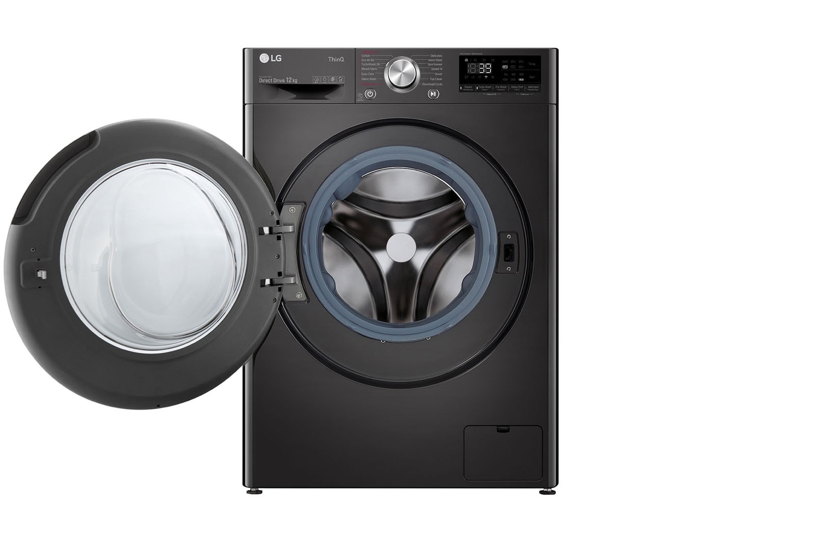 LG 12 kg Vaskemaskin(Sort) - Steam+, Energiklasse A, TurboWash360™, AI DD™, Smart Diagnosis™ med Wi-Fi, FV90BNS2BE