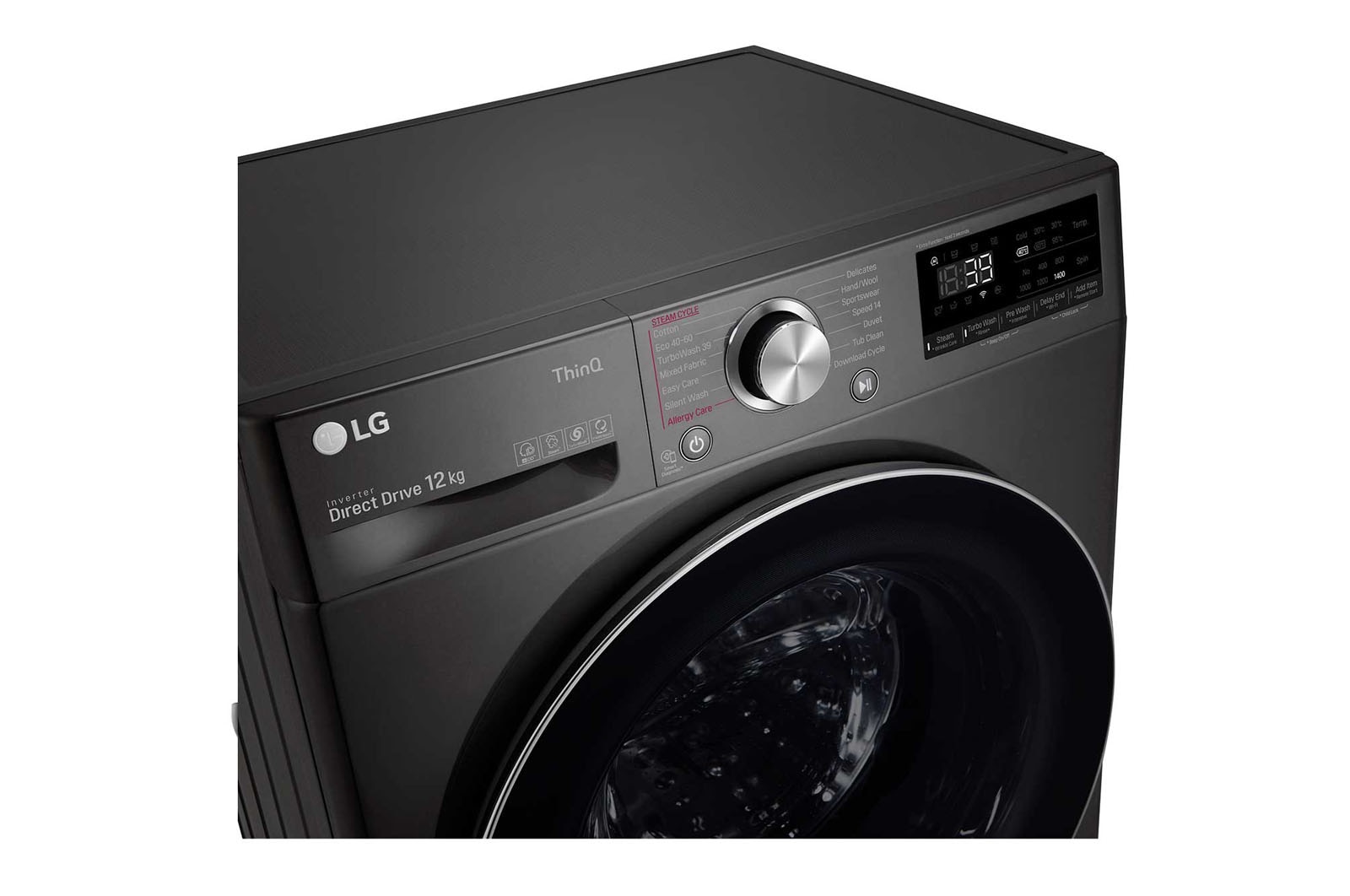 LG 12 kg Vaskemaskin(Sort) - Steam+, Energiklasse A, TurboWash360™, AI DD™, Smart Diagnosis™ med Wi-Fi, FV90BNS2BE