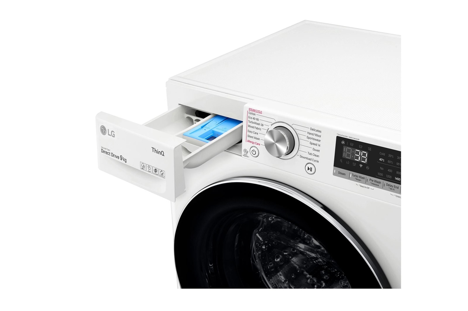 LG 9 kg Vaskemaskin(Hvid) - Steam, Energiklasse A, TurboWash360™, AI DD™, Smart Diagnosis™ med Wi-Fi, FV90VNS2QE
