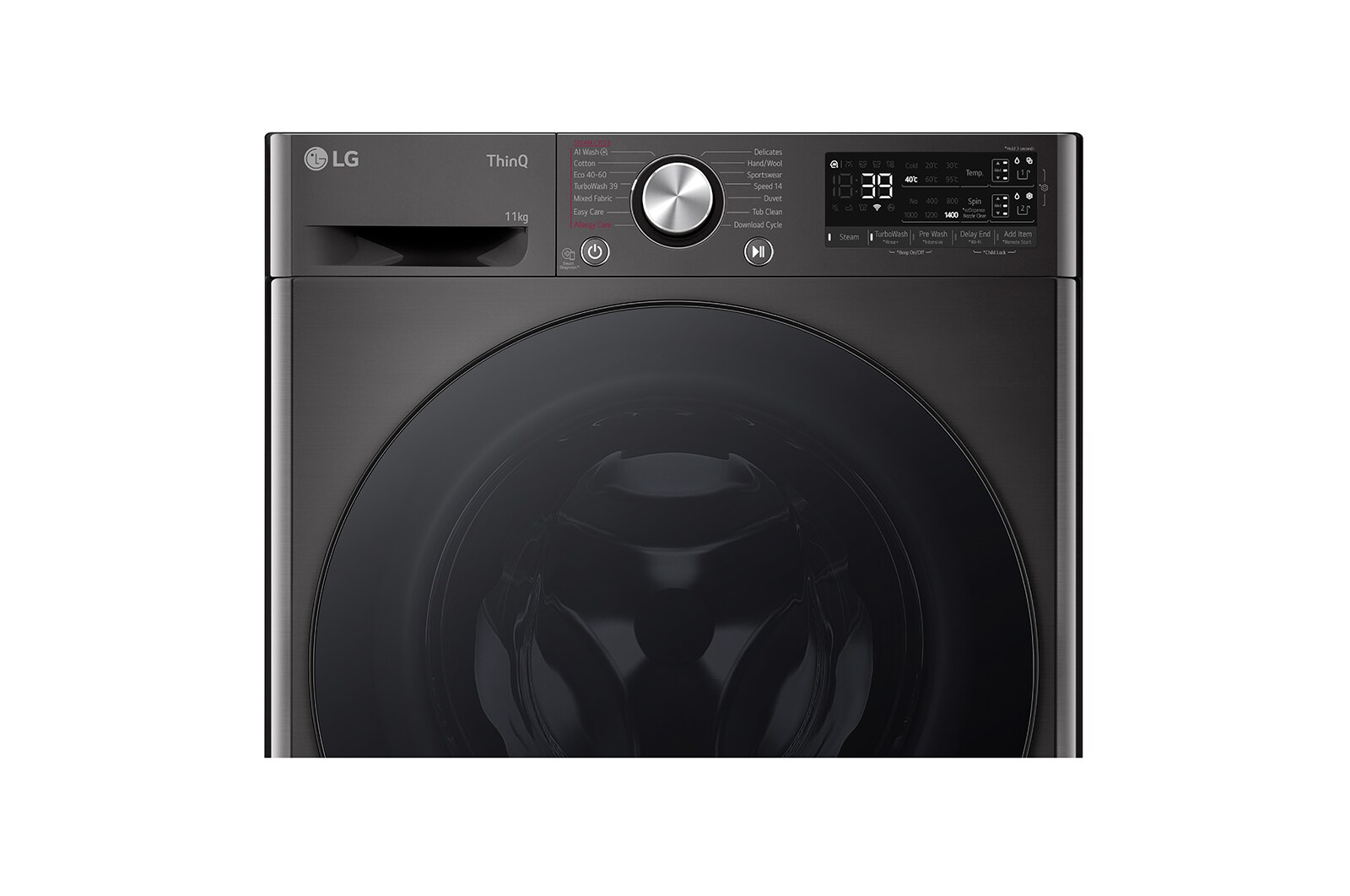 LG 11 kg Vaskemaskin(Sort) - Auto Dose, Steam, Energiklasse A, TurboWash360™, AI DD™, Smart Diagnosis™ med Wi-Fi, FV94ENS2QA