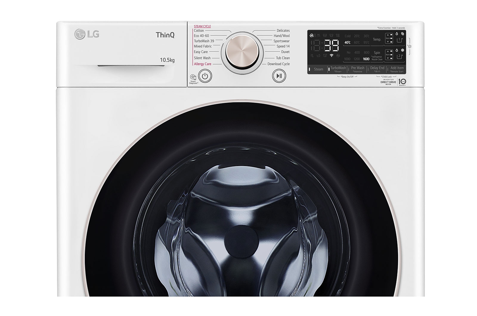 LG 10.5 kg Vaskemaskin(Hvid) - Auto Dose, Steam, Energiklasse A, TurboWash360™, AI DD™, Smart Diagnosis™ med Wi-Fi, FV96JNS2WA