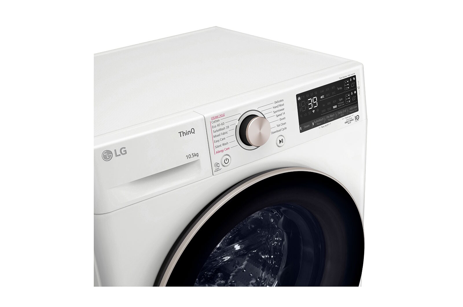 LG 10.5 kg Vaskemaskin(Hvid) - Auto Dose, Steam, Energiklasse A, TurboWash360™, AI DD™, Smart Diagnosis™ med Wi-Fi, FV96JNS2WA