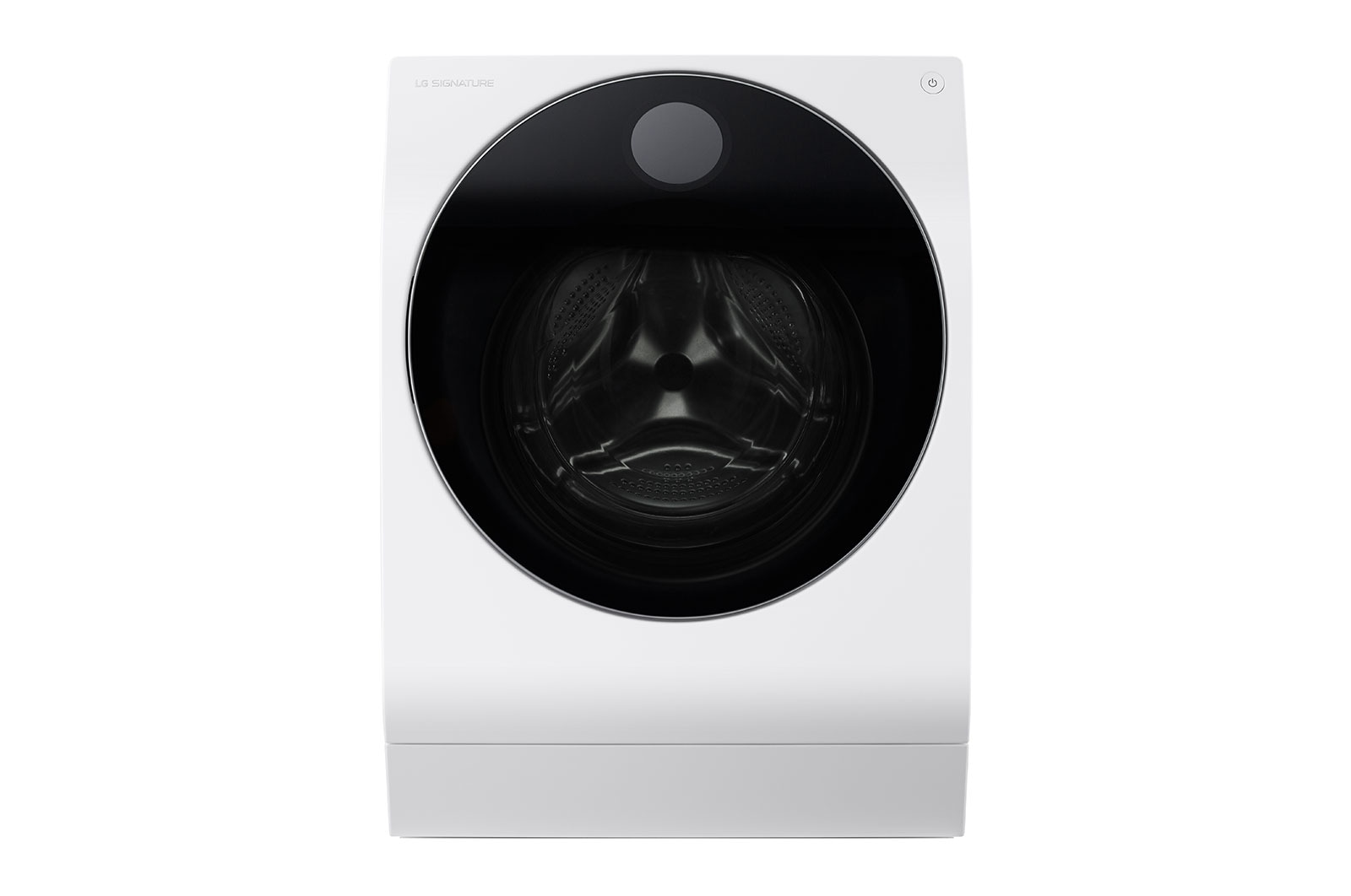 Visning forfra af 12 kg / 7 kg LG SIGNATURE Kombineret vaskemaskine/tørretumbler(Hvid) - Steam, Energiklasse A, TurboWash™, Auto Dose, Smart Diagnosis™ med Wi-Fi LSWD100E