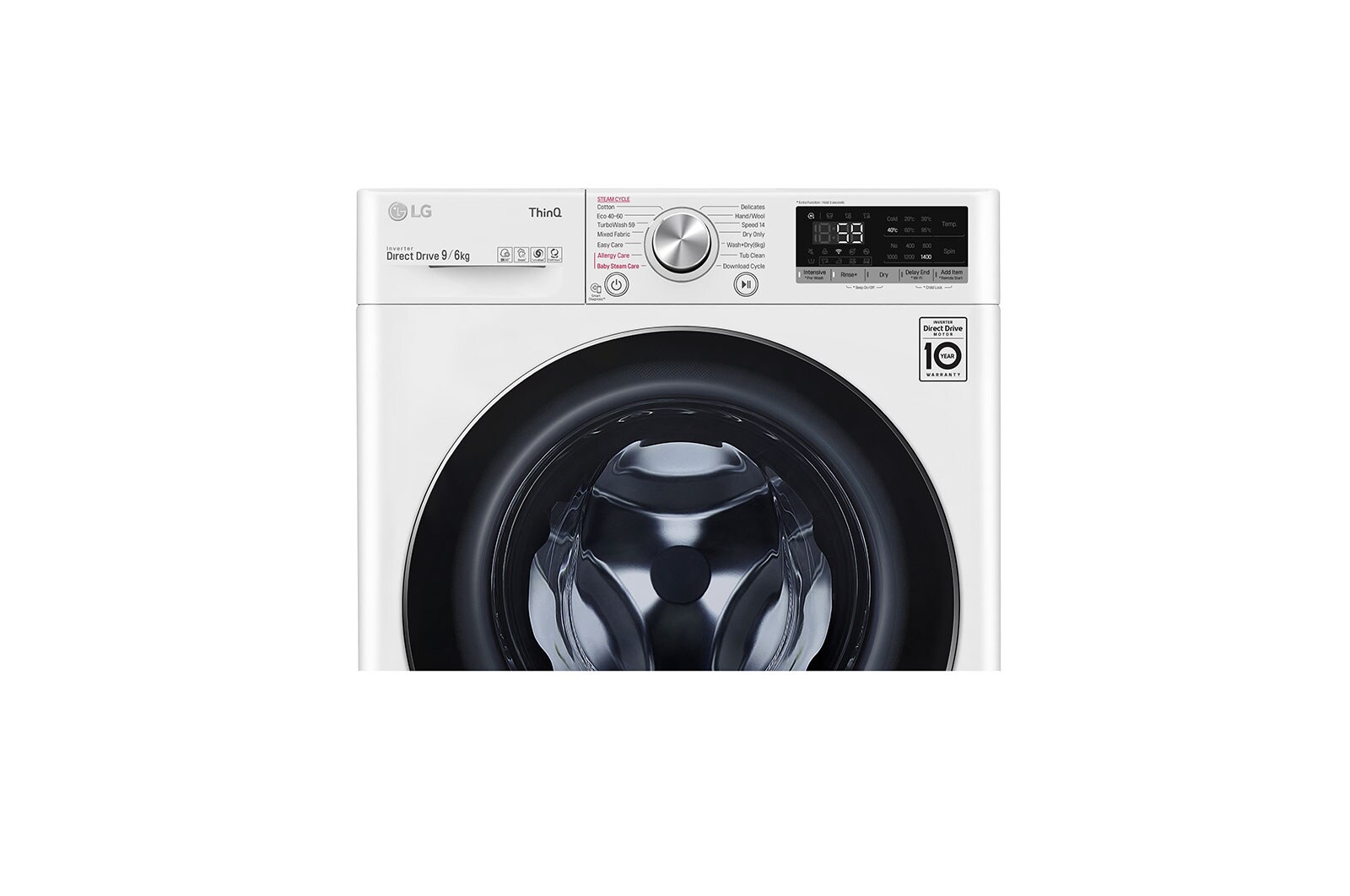 LG 9 kg / 6 kg Kombineret vaskemaskine/tørretumbler(Hvid) - Steam, Energiklasse E, TurboWash™, AI DD™, Smart Diagnosis™ med Wi-Fi, CV50V6S2EE