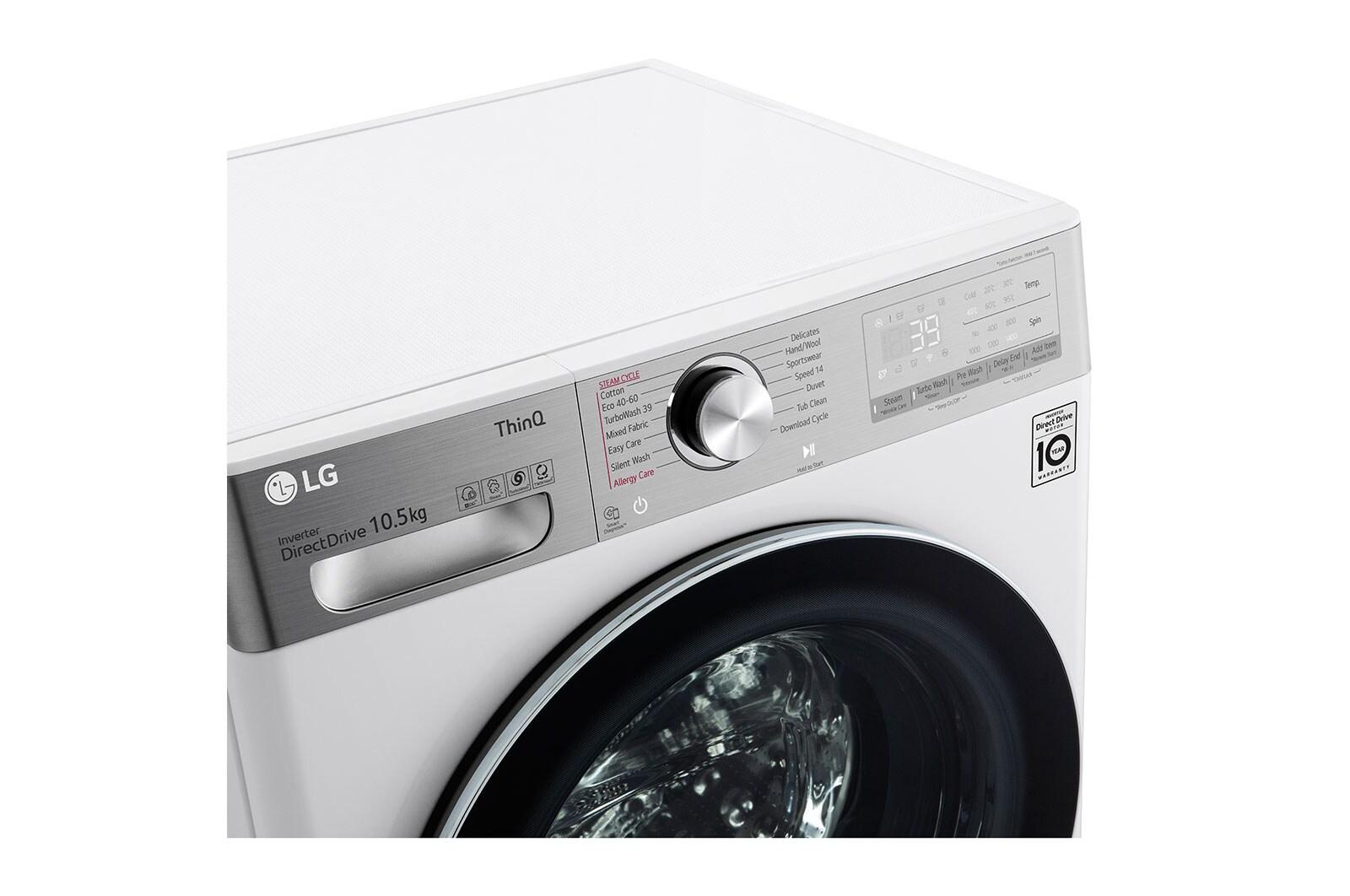 LG 10.5 kg Vaskemaskin(Hvid) - Steam+, Energiklasse A, TurboWash360™, AI DD™, Smart Diagnosis™ med Wi-Fi, P4AVJS2WE