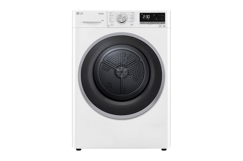 Visning forfra af 9-kg DUAL Inverter Heat Pump™ -tørretumbler med Eco Hybrid™ og Varmepumpe Teknologi, RH90V5AV7N