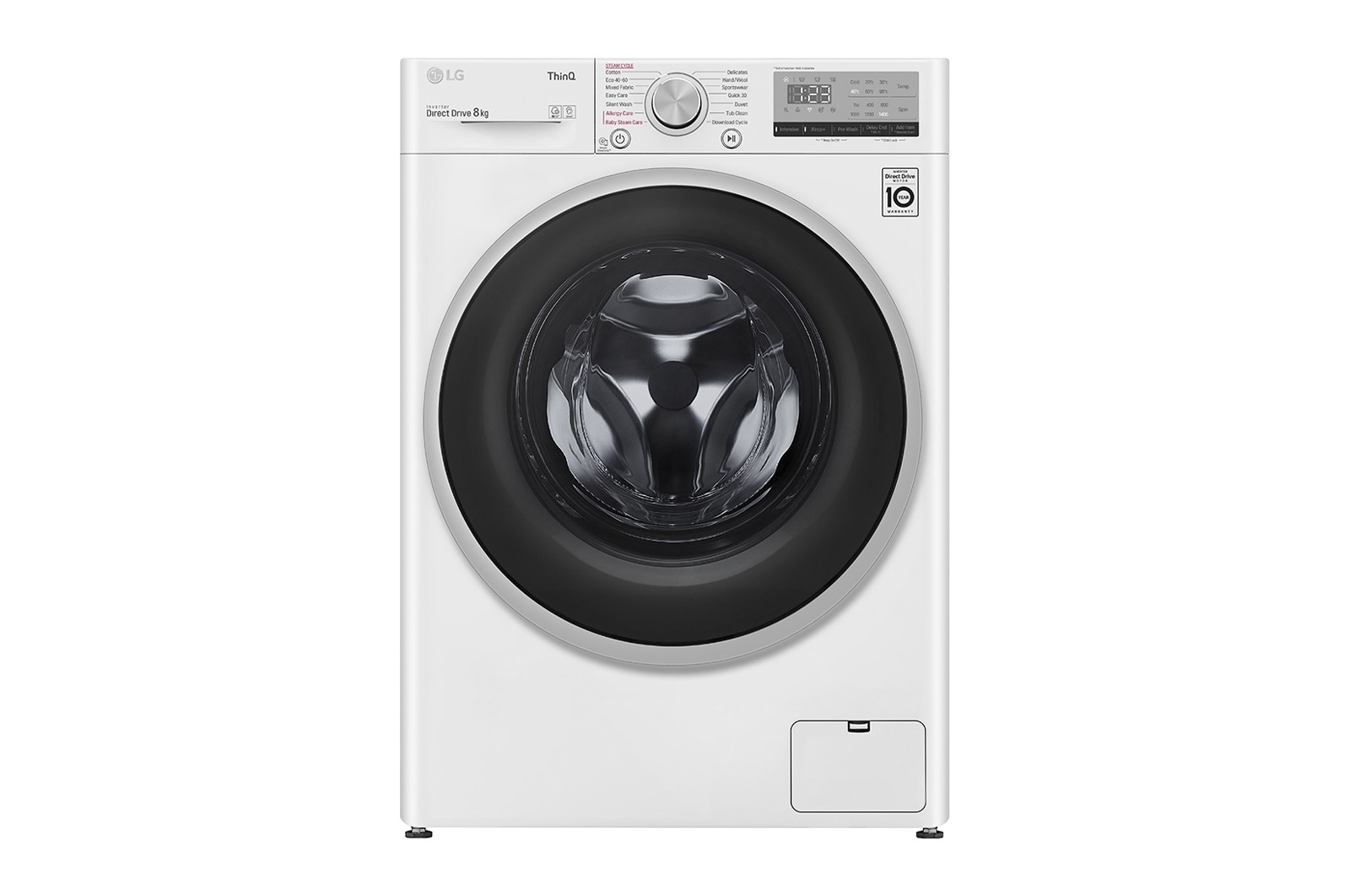 Visning forfra af 8 kg Vaskemaskine(Hvid) - Steam, Energiklasse D, AI DD™, Smart Diagnosis™ med Wi-Fi W4WV408S1W