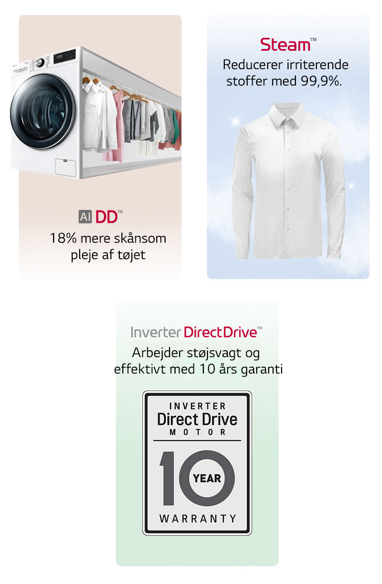 Dette er et billede, der opsummerer produktets vigtigste egenskaber i to kategorier.